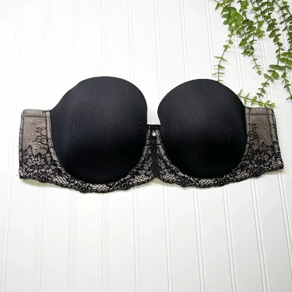 Torrid Curve Black & Cream Lace Trim Strapless Bra Women's Plus Size 42C - Picture 1 of 4